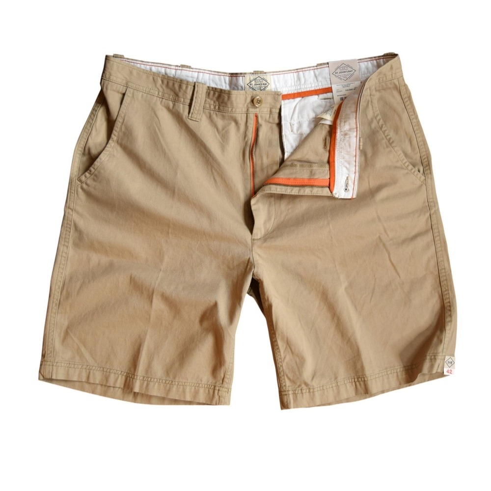 NEW St. John's Bay Men's 42 Legacy Chino Shorts 10" Inseam British Khaki Cotton